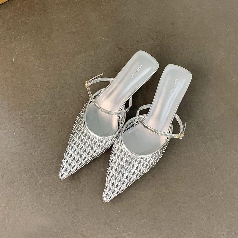 Mode Mode Weben Flache Damen Niedriger Absatz Sandalen Schuhe Weibliche Pantoletten Spitzschuh Damen Absatzsandalen Schuhe Pantoletten Schuhwerk