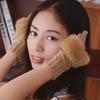 1 Pair Women Gloves Solid Color Fuzzy Plush Warm Winter Mittens for Daily Wear