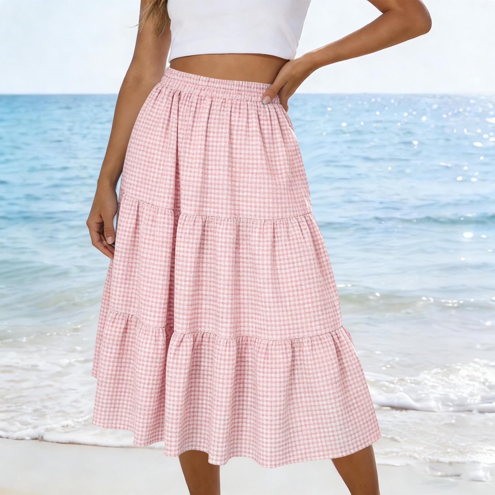 Women s Casual Fashion Summer Loose Half Skirt M розовый