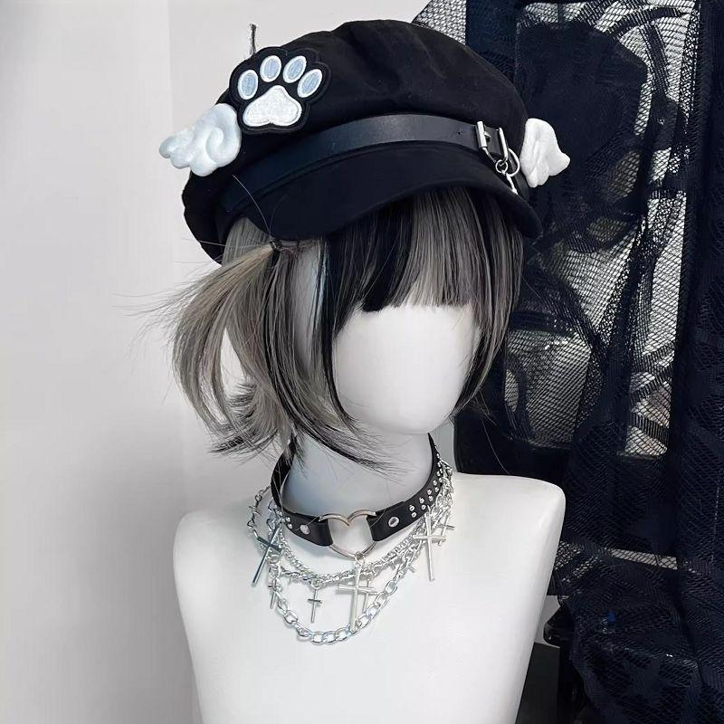 Make ized Women Harajuku Gothic Lolita Beret hat Cap Y2K Girl Angel Wing Dog Dog paw handmake Sun hats