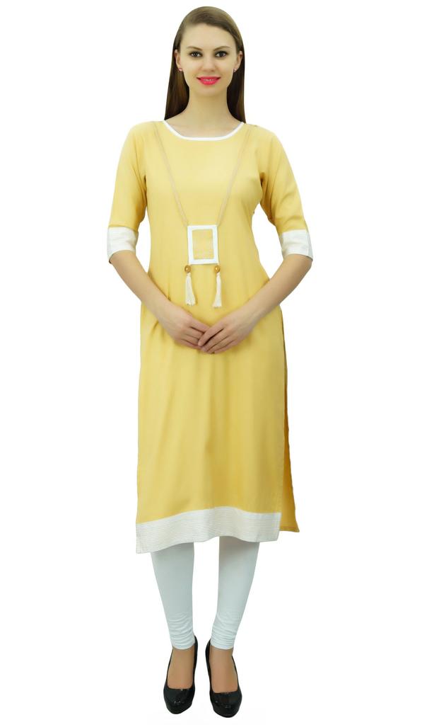 Bimba Women Rayon Tunic 3 4 Sleeve Chic Kurti Kurta Indian Ethnic Dress