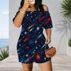 Women Plus Size Off Shoulder Short Sleeve Romper Abstract Liquid Marble Swirl Print Casual Jumpsuit Shorts