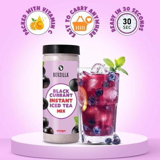 Bevzilla Black Currant Instant Iced Tea Mix - 400 Grams | Perfect For Summers | Refreshing | Instant