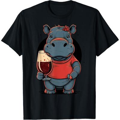Hippo Red Wine Drinking Hippopotamus T-Shirt