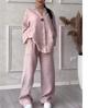 Cotton Linen Sets Two 2 Pieces Sale Casual Long Sleeve Button Loose Blouse Shirt&High Elastic Wide Leg Loose Pant Suits
