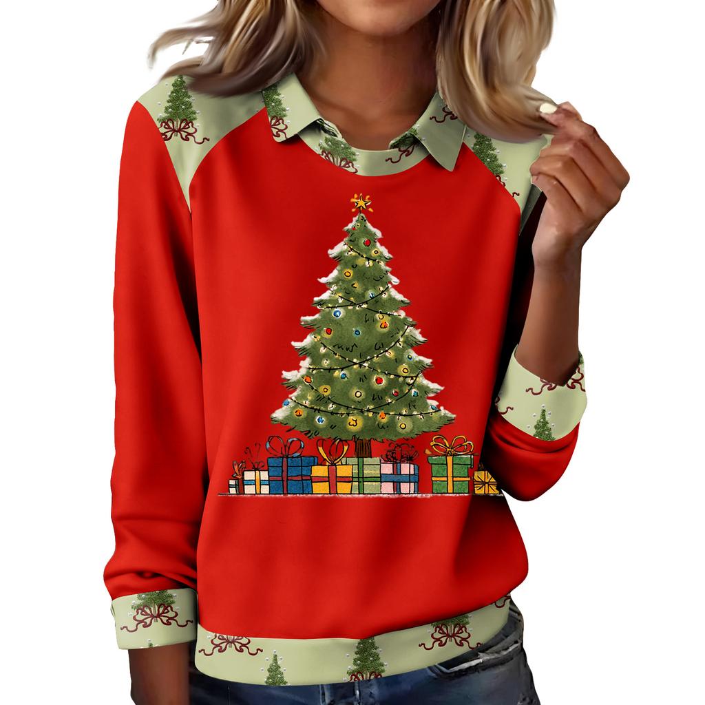Women's Fashion Christmas Printed Long-Sleeve Pullover Top