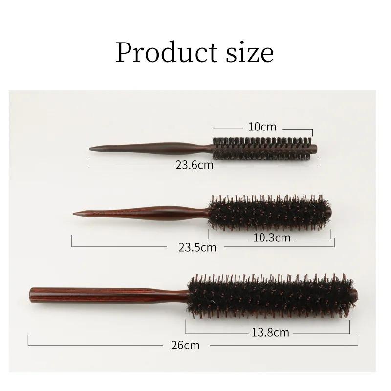 3 Types Straight Twill Hair Comb Natural Boar Bristle Rolling Brush Round Barrel Blowing Curling DIY Hairdressing Styling Tool