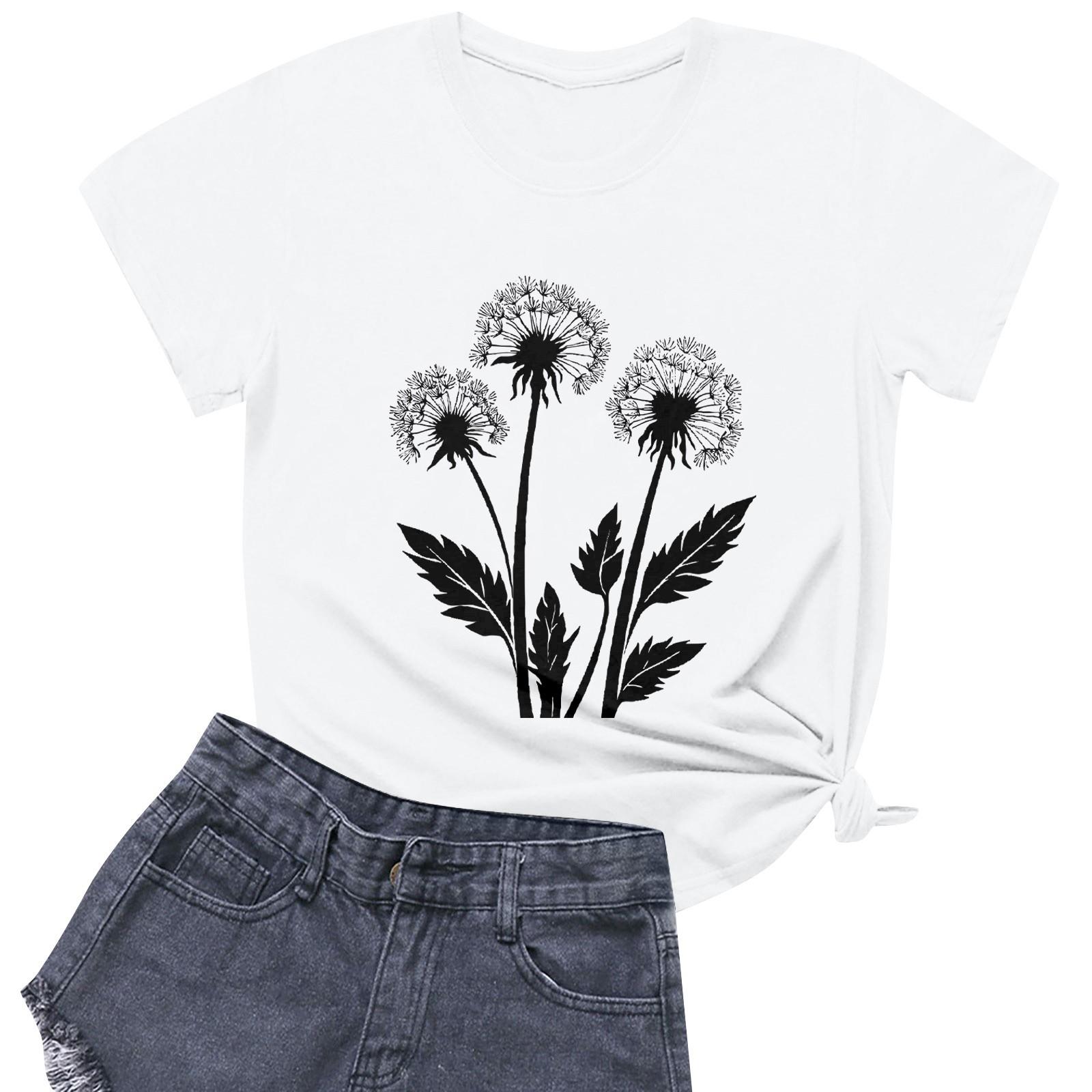 

Women s Fashion Casual Printed Short Sleeve Round Neck Pullover Tops XL білий