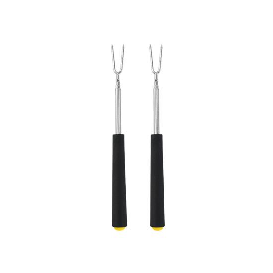 2Pcs Retractable BBQ Fork with V-Shaped Prongs Non-Slip Handle Stainless Steel Grilling Fork Portable Outdoor Cooking Tool for Camping Picnic Party