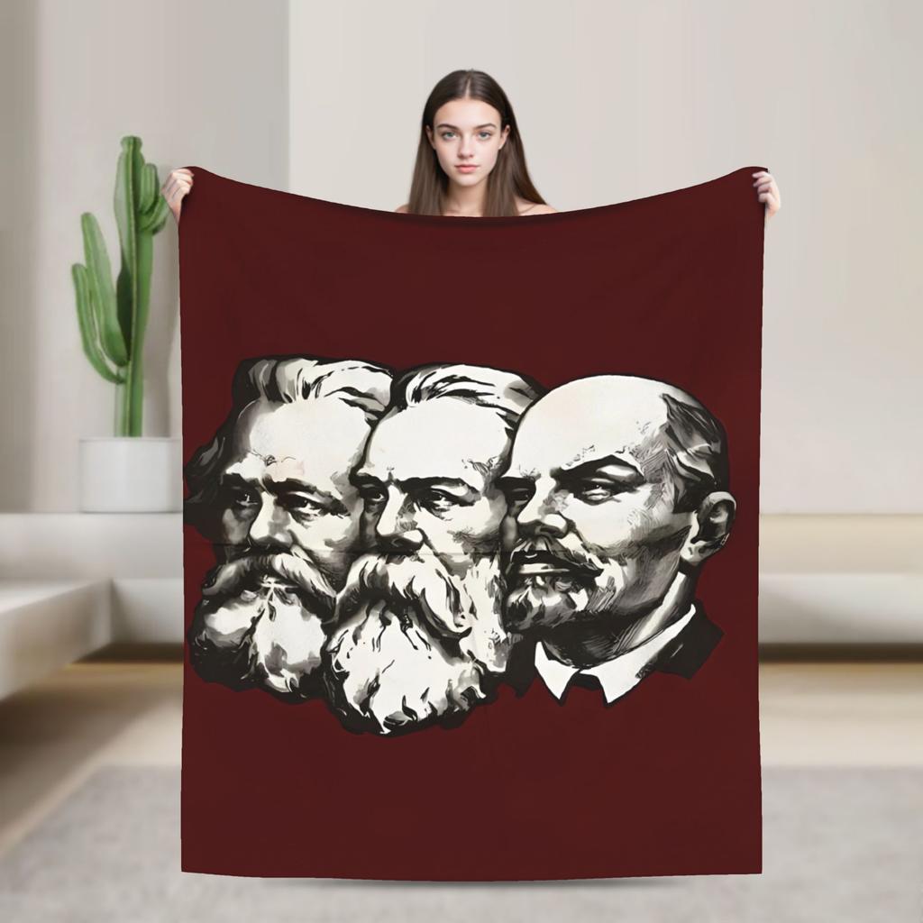 Super Warm Blankets Camping Karl Marx Engels and Lenin Throw Blanket  Flannel Bedspread For Couch Bed Graphic Sofa Bed Cover