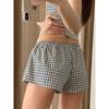 BM Sense Elastic Waist Retro Drawstring Plaid Shorts Women Summer Sexy Hot Pants Ins Style Casual Home Pants Leggings