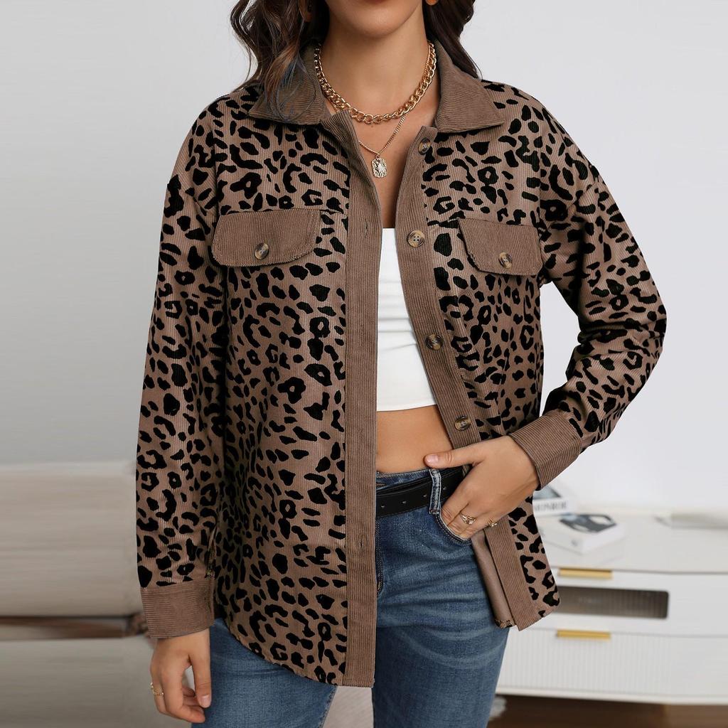 Moda mujer Otoño e Invierno leopardo grano botón abrigo chaqueta Casual suelta polar suéter abrigo