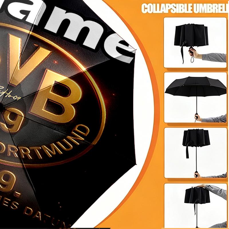 Custom Name Personalized Borussia Dortmund Print Umbrella, Auto Open Close, 8‑Rib Sturdy Frame, Commute Camping Hiking Use, Birthday Gift