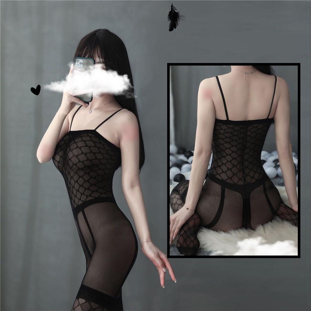 Sexy Lingerie Sexy Mesh Jumpsuit One-piece Suspender Stockings One-piece Mesh Open Crotch Passion Suit Women