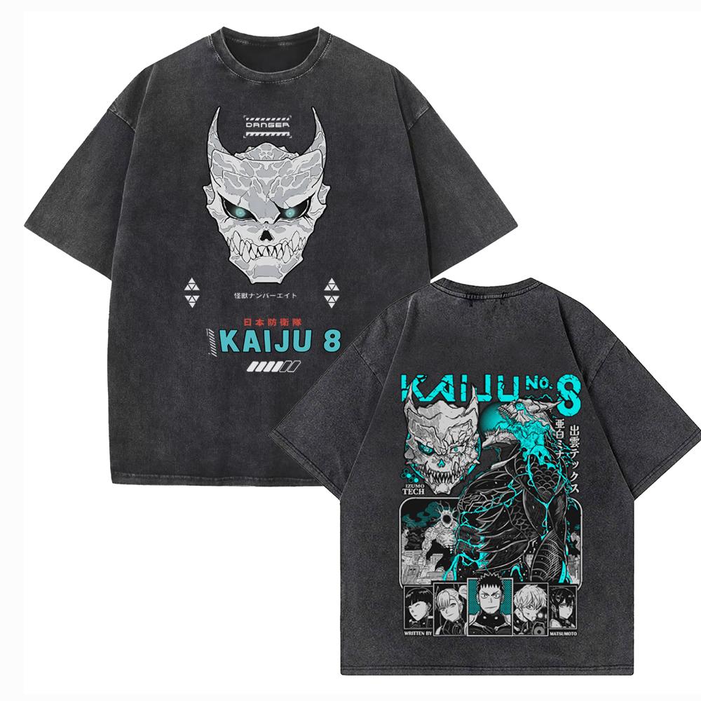 Hot Anime Kaiju No 8 Printing T Shirt Men Women High Quality Cotton Tshirts Manga Washed Tee Harajuku Male Vintage T-shirt
