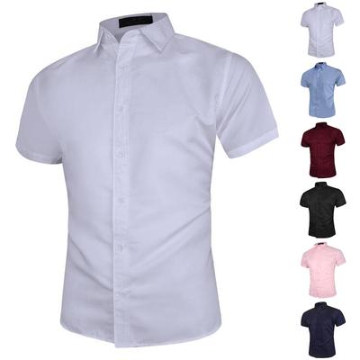 Men's Summer Solid Slim Fit Shirts Men's Business Fashion Casual Short Sleeve Shirts