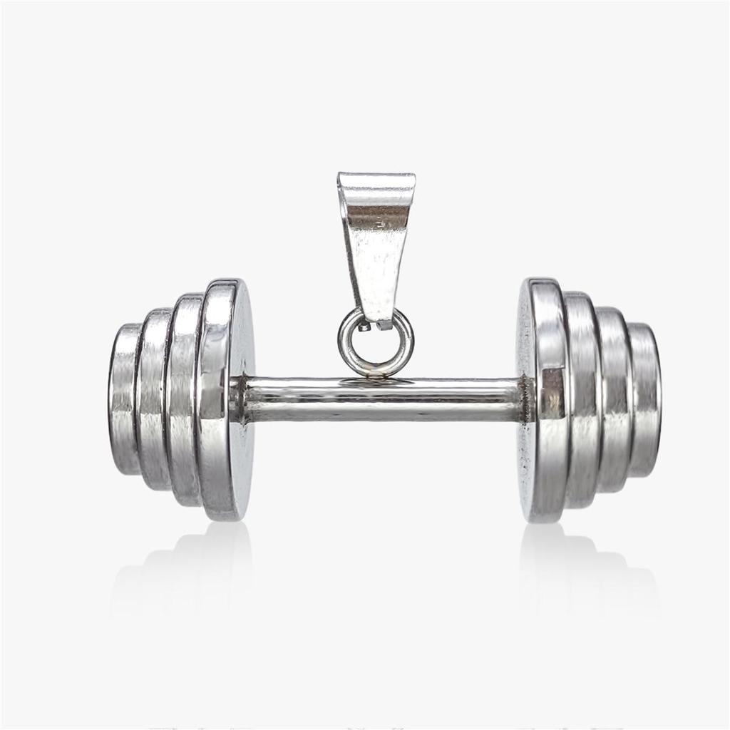Men's Stainless Steel & Titanium Dumbbell Pendant Necklace - Trendy Sports Fashion Jewelry