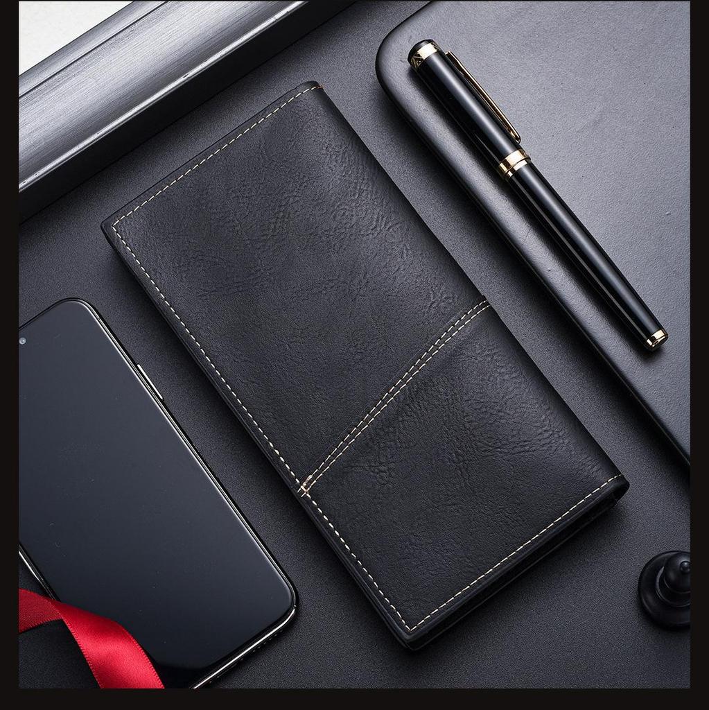 Men's Retro Ultra-Thin Long Wallet with Multi-Card Slots and Large Capacity