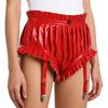 Women's Wet Look PU Leather Briefs S-3XL: Ruffled Trim Ruched Bloomer Shorts with Garter Clips Glossy Nightwear for Nightclub Rave Party