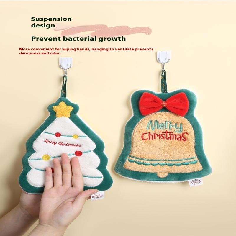 Cute Christmas Cleaning Towel Coral Velvet Hand Towel Snowman Bathroom Hanging Absorbent Dishcloth Soft Cleaning Cloth Rag