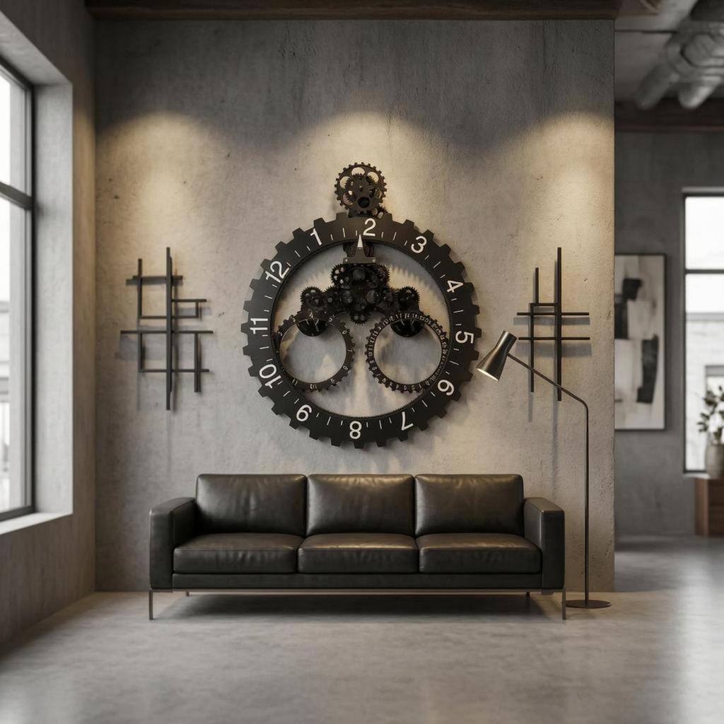 wall Clock Visible Gears Industrial Electronic Movement Home Decor