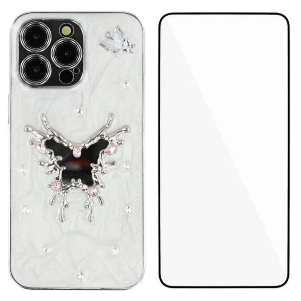 For iPhone 14 Pro Case WANLONFENG Electroplated Epoxy TPU+Acrylic Phone Cover with Tempered Glass