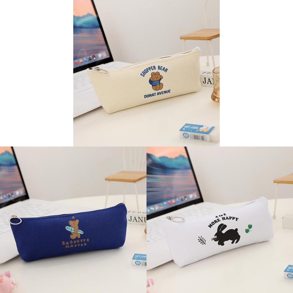 Cartoon Canvas Pencil Case With Large Capacity For Students And Girls