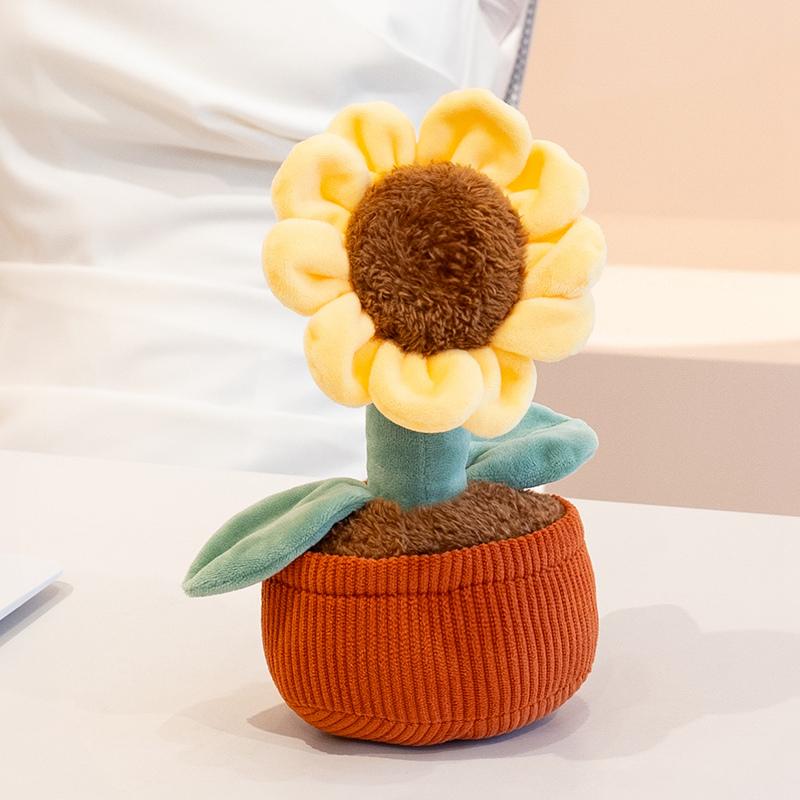 

Kawaii Plush Potted Plant Lovely Persimmon Sunflower Potted Plush Playthings bamboo Car Ornament Computer Desktop Decoration 20cm