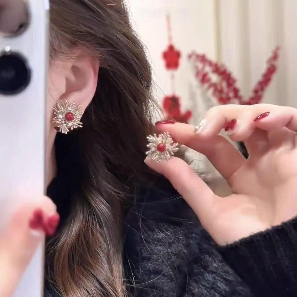 2026 Red Firework Beaded Earrings: Stylish & Luxurious High-End Accessory for Autumn/Winter