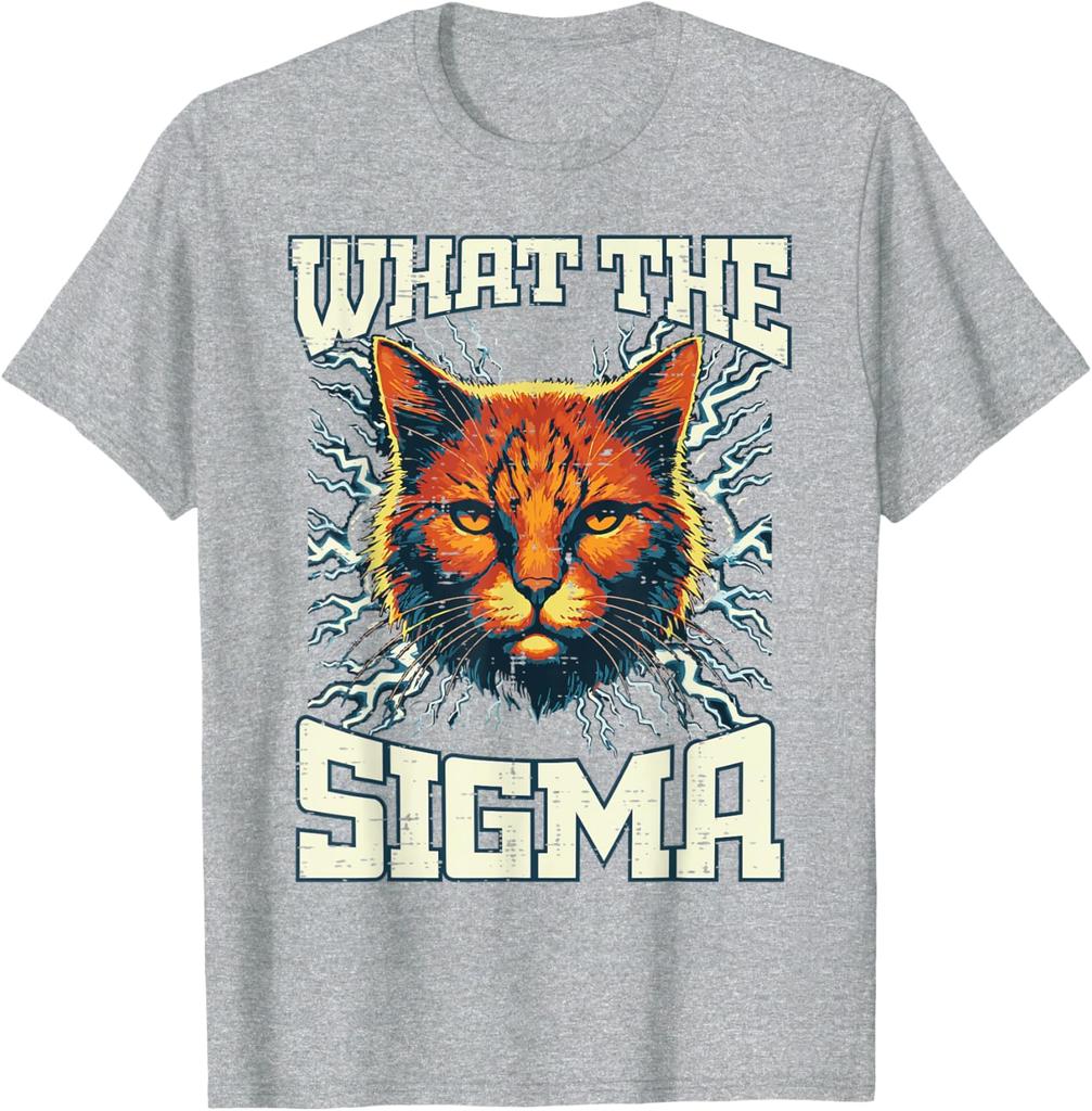 What The Sigma Cat Lightning Graphic TShirt Funny Meme Tee Casual Round Neck Tops for Women Fashion Summer Streetwear Graphic