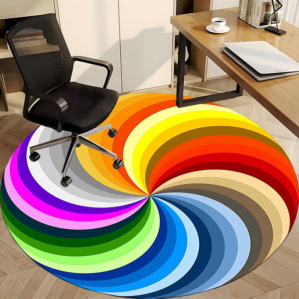 1pc Rainbow Swirl Chair Carpet for Office Non-Slip, Machine Washable Rug for Office, Room - Holiday Decor, Machine Made yy251016050