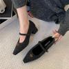 Square Head Thick Heel Fluffy Shoes Women Wear Autumn and Winter New Gentle Fairy Mary Jane Single Shoes French Evening High Heels
