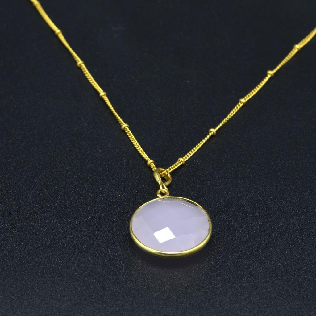 Rose Quartz 925 Sterling Silver Women Necklace, 22 K Gold Plated Gemstone Necklace Jewelry