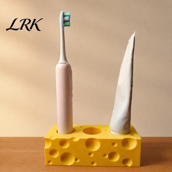 Three-hole Toothbrush Holder Holder, 3-Hole Partitioned Storage, Creative Cheese Shape Organizer, Drip Dry with Hollow Drainage Structure Stand