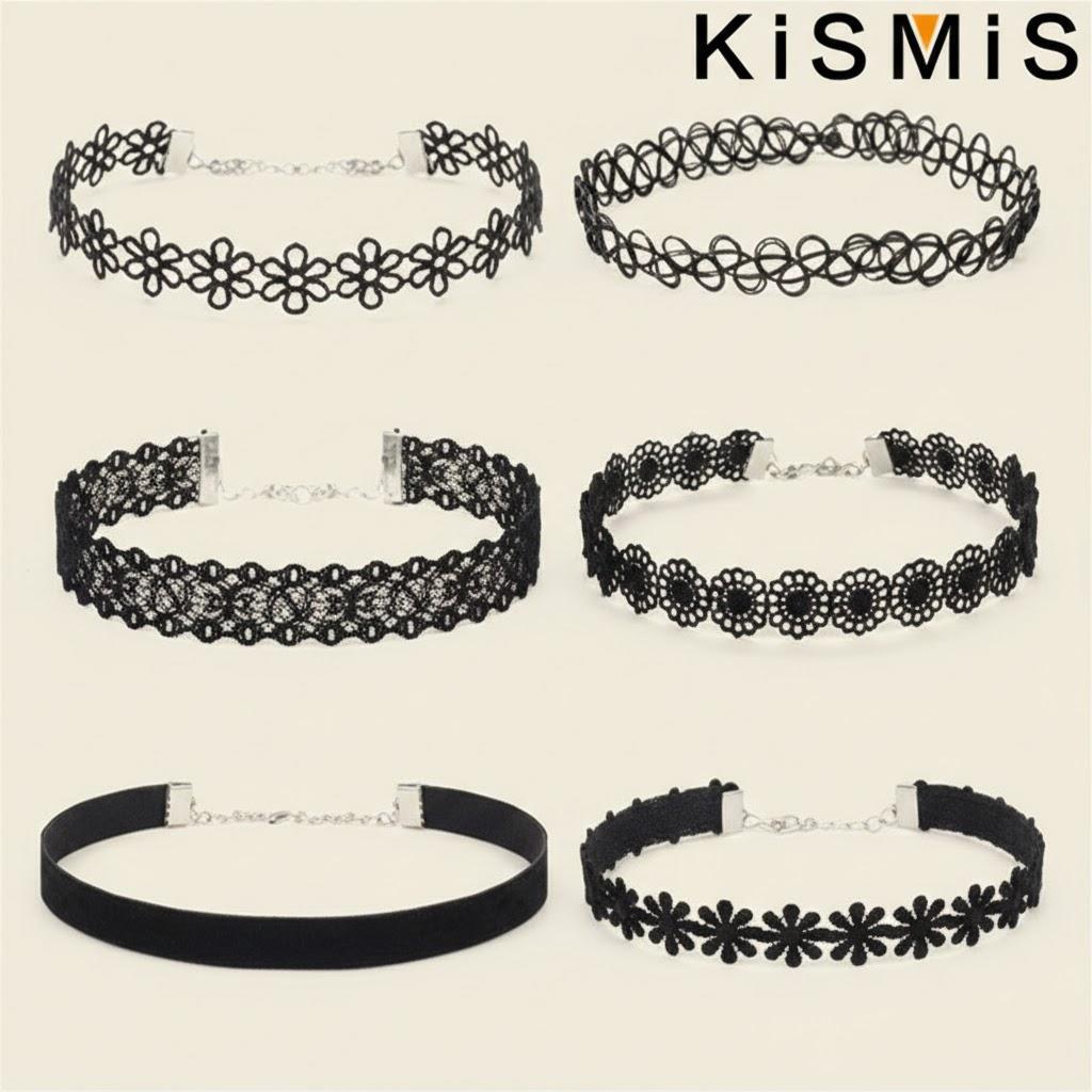 6Pcs Vintage Gothic Black Lace Choker Necklace Set for Women Punk Elastic Jewelry Accessories