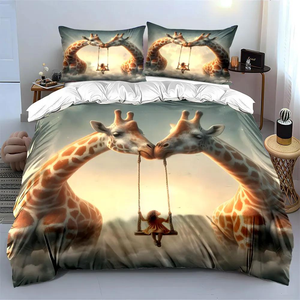 "Fantasy Giraffe Swing Decor Set" Soft Comfortable Duvet Cover Bedding Set Included 1*Duvet Cover & 2*Pillowcases gift