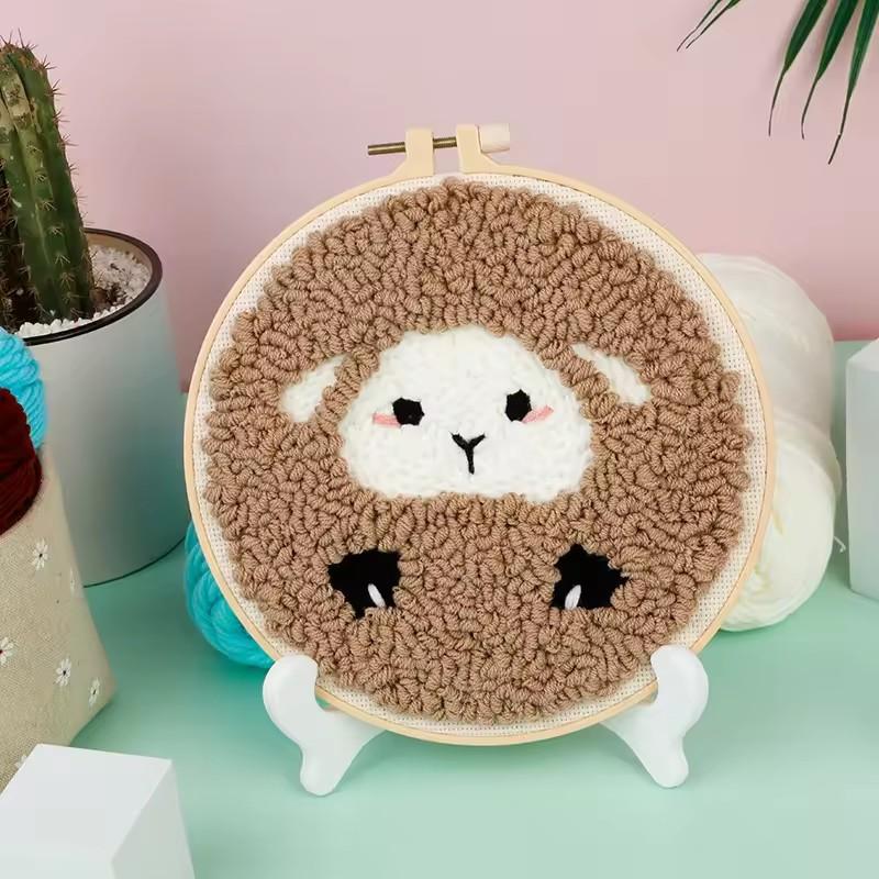 DIY Punch Needle Kits for Beginners Cute Animal with Hoop Embroidery Punch Needle Tool for Art Crafts Handmade Cross stitch kits