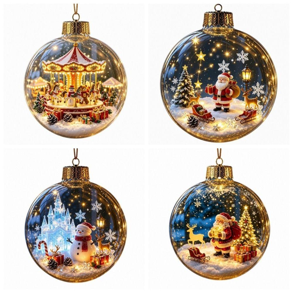 Sleigh Reindeer Lighted Christmas Ball Ornament Acrylic Santa Snowman Deer Pendant  Family Holiday
