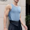 INCERUN Summer Men Round Neck Sleeveless Slim Waist Casual Tank Tops