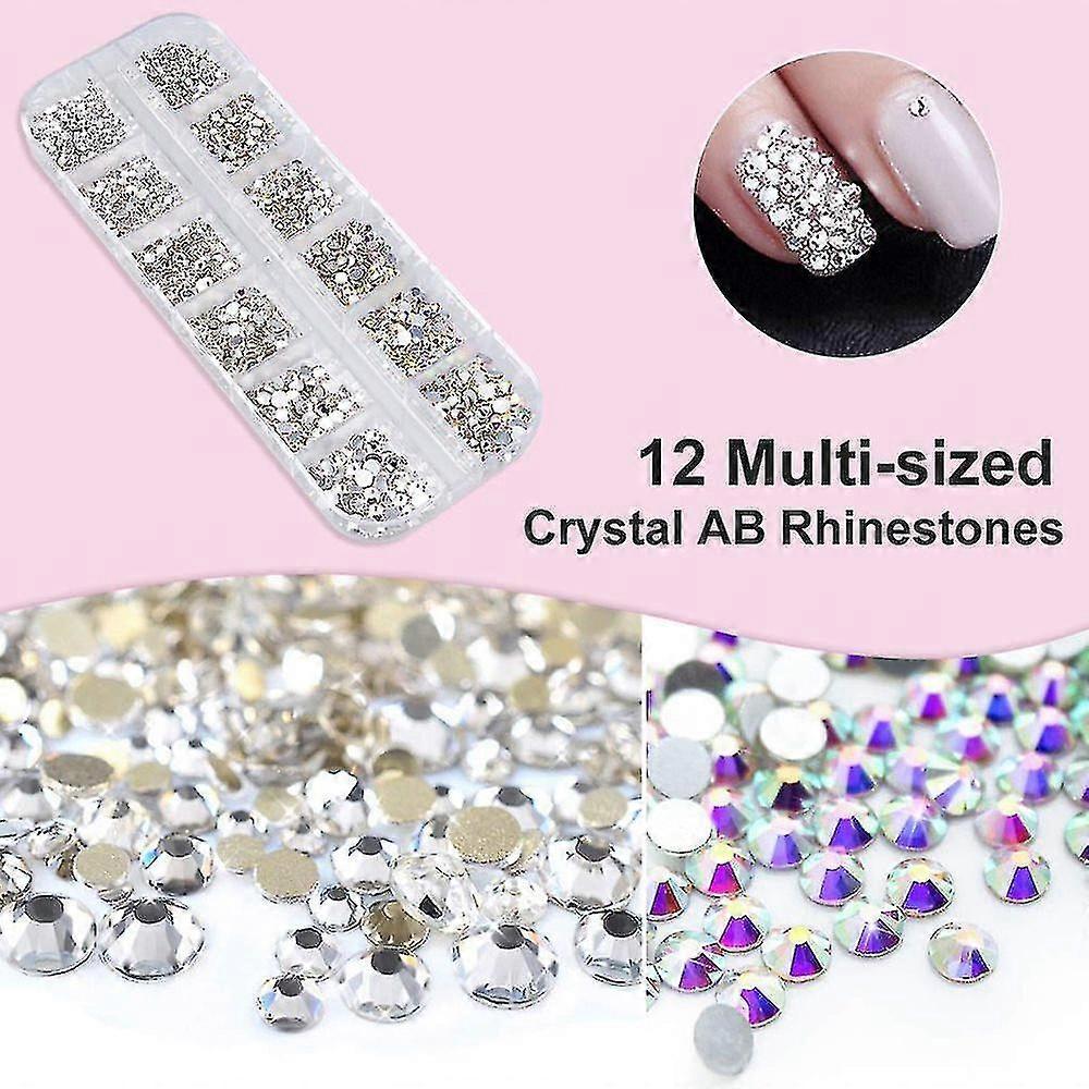 3000pcs Rhinestones 6 Sizes Flat Back Gems,ab+clear Rhinestones Nail