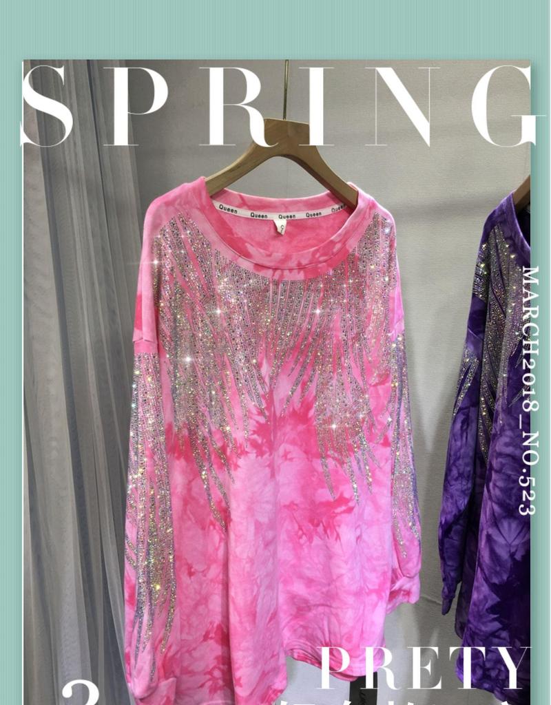 Moletom Plus Size Tie-Dye Degradê Heavy Drill para Mulheres - Top Outono de Manga Comprida Extra Grande