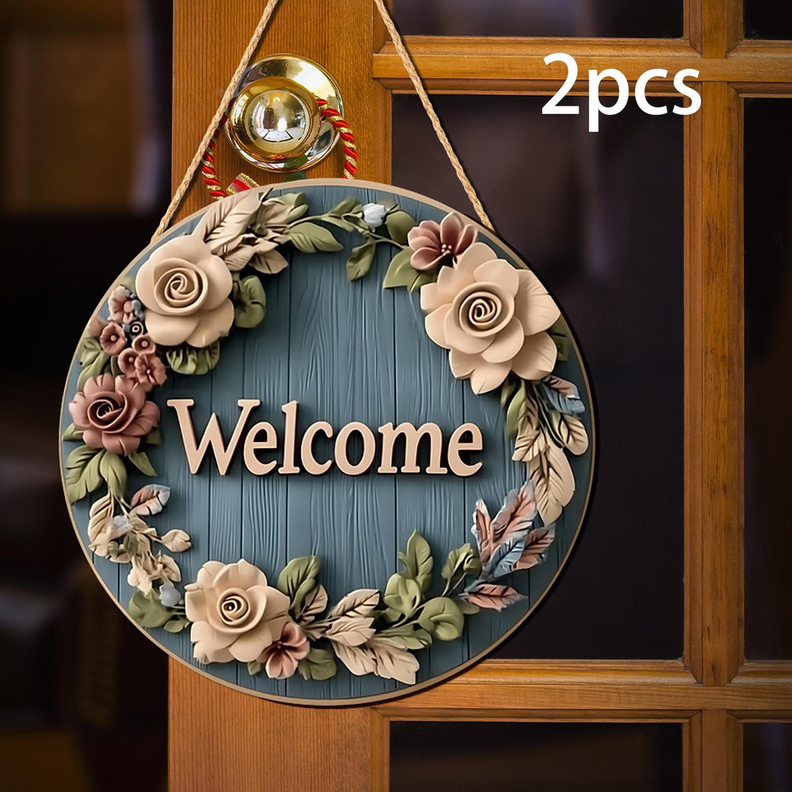

2 шт. Квіткові вітальні таблички 2D Підвіска на вхідні двері Кругла дерев яна табличка для спальні Фермерський будинок Blue