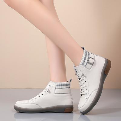 Leather High-top Shoes Spring Soft-soled Casual British Style Travel Shoes Heel Design