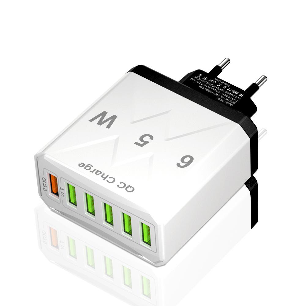 65W High-Power 6-Port USB Fast Charger for Mobile Phones (US/EU/UK Standard)