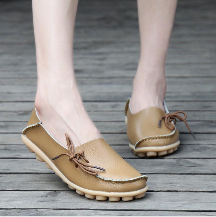 Casual Women's Single Shoes, Mother Shoes, Flat-bottomed Peas Shoes, Nurse Shoes, Lace-up Tendon Low-top Shoes