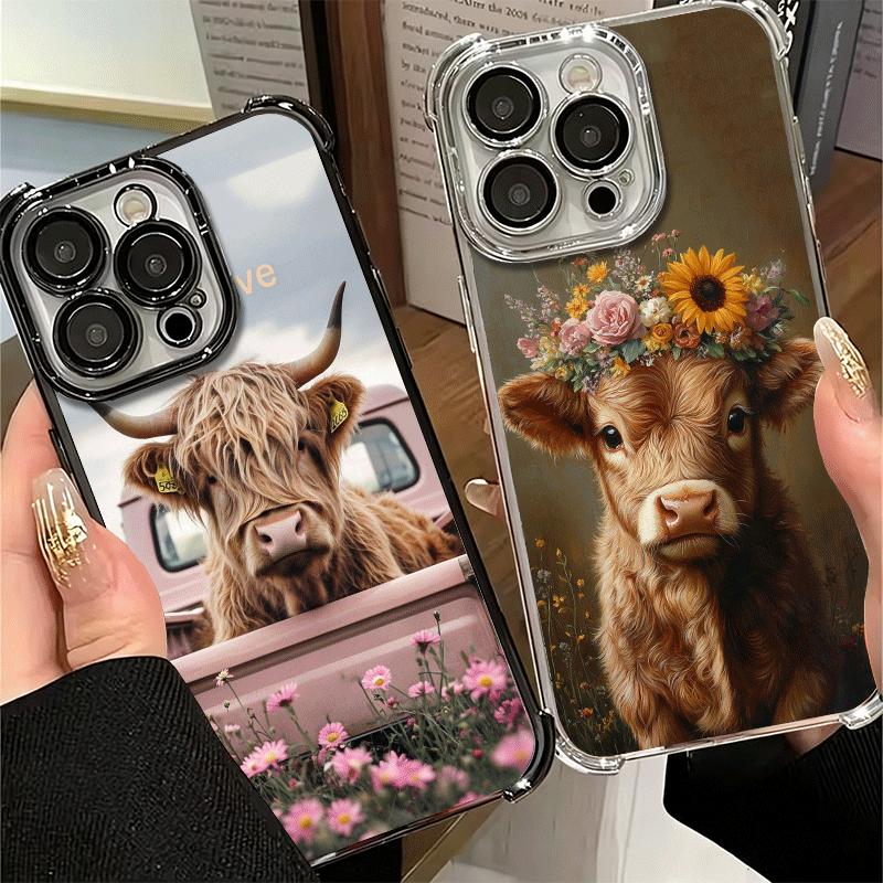 Cute Highland Cow Plating Phone Case For Xiaomi Poco X5 X6 X7 X8 Pro Max F8 Ultra F7 M8 M7 M5S Redmi 15C 15 14C 13C 13 X3 12C F6