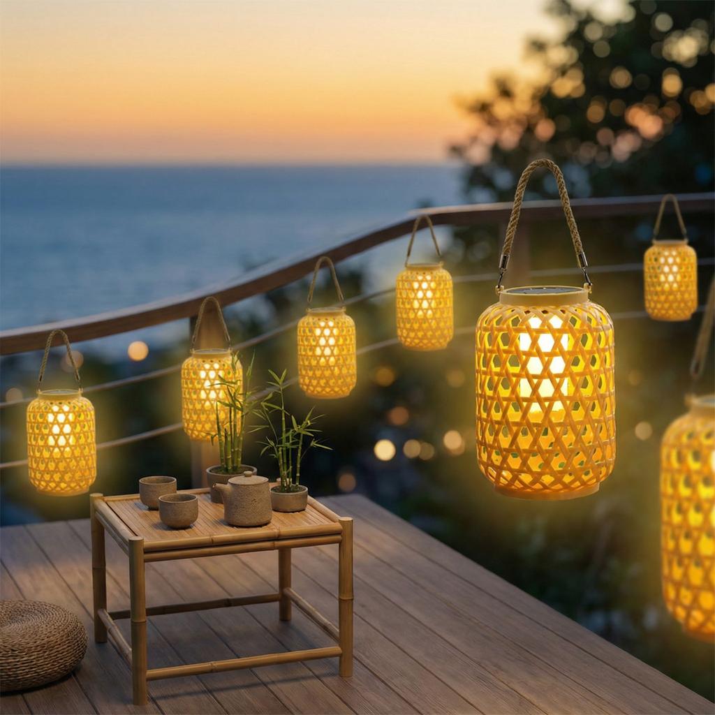 Solarbetriebene Chinesische, Imitation Rattan Hängelampen, Baummontierte Dekorative Gartenleuchten, Balkon