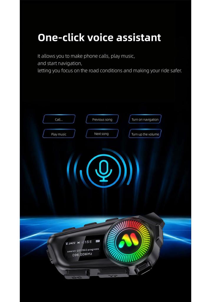 R1 Bluetooth Helmet Earphone: Waterproof, Dustproof, Long Battery Life, Display, Noise-Cancelling for Motorcycles