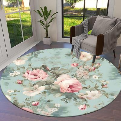 1 Stück Runder Teppich mit Blumenmuster, rutschfest, für Büro, Familie, Schlafzimmer, Teppich für große Flächen, Teppich für Innenbereiche, Langlebiges Polyester-L0330