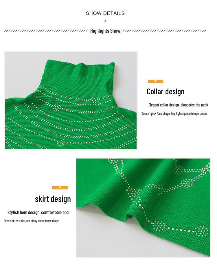 Damski dopasowany sweter z dzianiny z golfem i hot-dżetami na jesień/zimę 2024